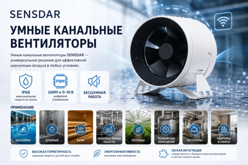 SENSDAR – обзор умных мощных, бесшумных канальных вентиляторов